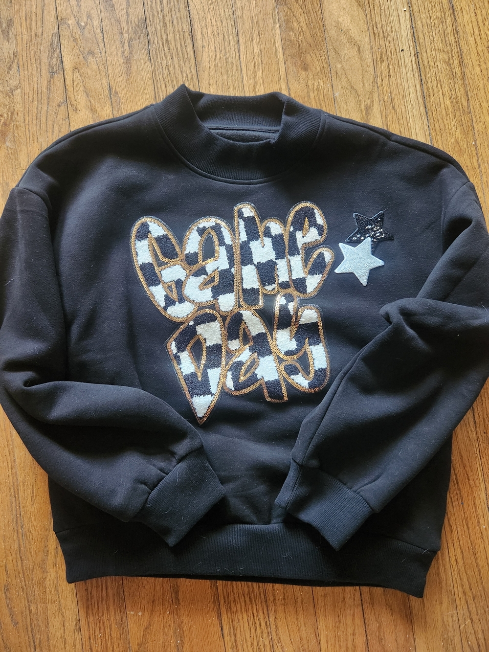Black Graphic Game Day Star Crewneck Sweater Women